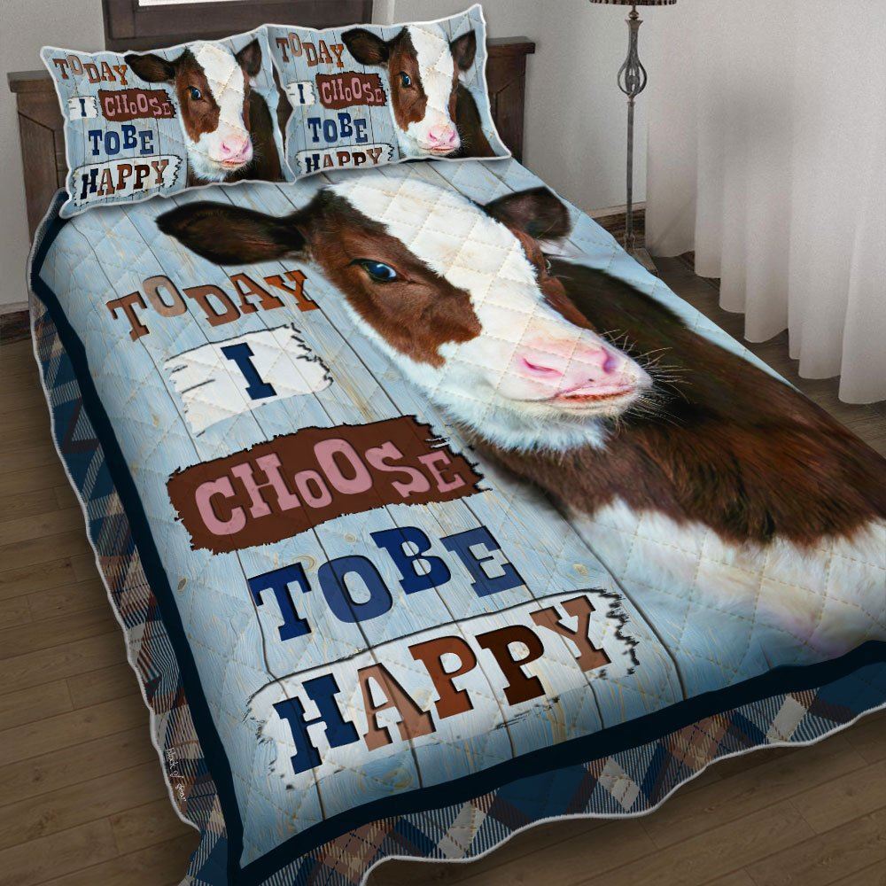 Cow Heifer Today I Choose To Be Happy Quilt Bedding Set