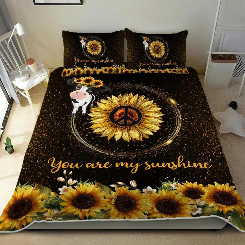 Cow Sunflower Peace Sign Quilt Bedding Set