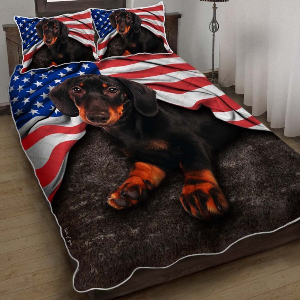 Dachshund American Patriot Quilt Bedding Set-rjtdy