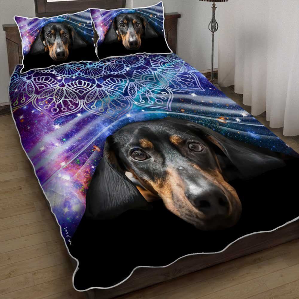 Dachshund Night Galaxy Mandala Quilt Bedding Set