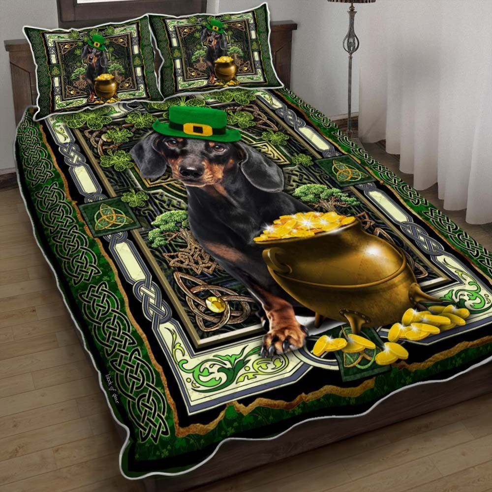 Dachshund Shamrock Irish Celtic Cross Quilt Bedding Set