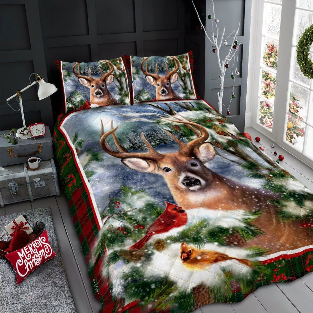 Deer Christmas Quilt Bedding Set