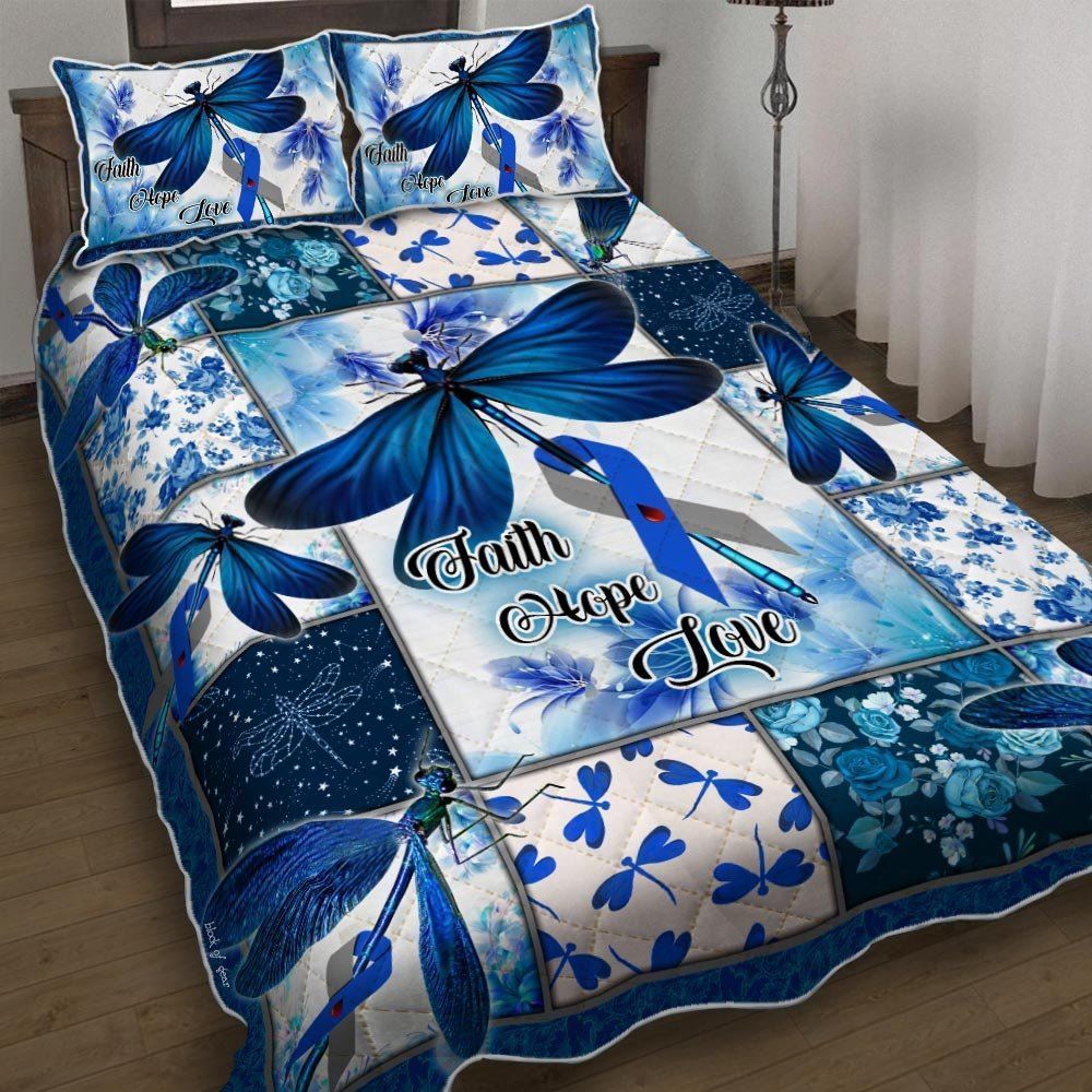 Diabetes Faith Hope Love Dragonfly Quilt Bedding Set