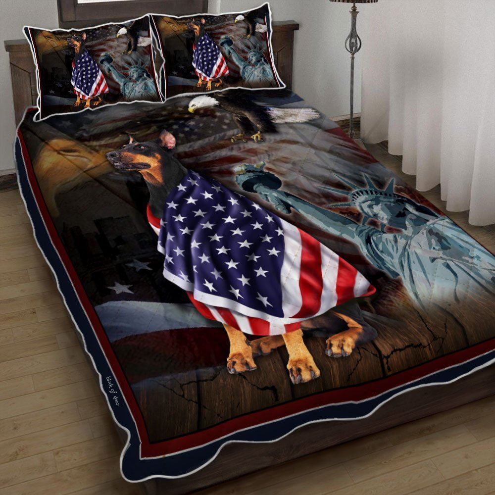 Doberman Dog American Patriot Quilt Bedding Set