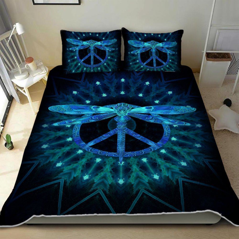 Dragonfly Peace Sign Quilt Bedding Set Trv1666qs