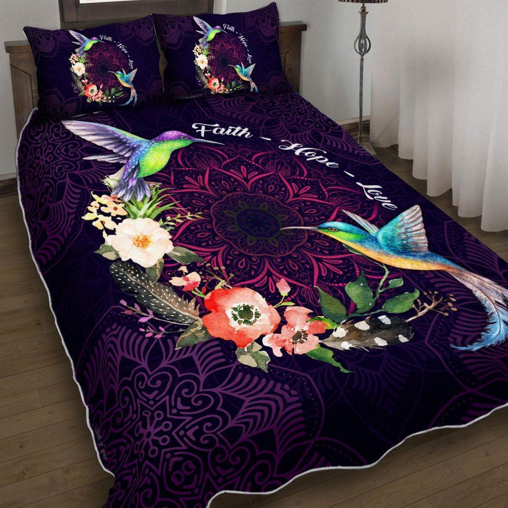 Faith Hope Love Hummingbird Quilt Bedding Set