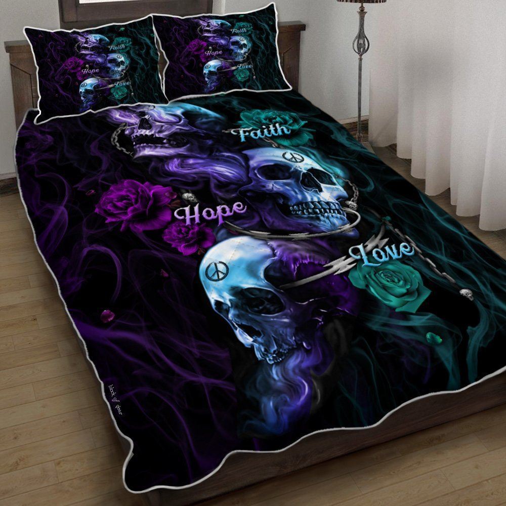 Faith Hope Love Skull Quilt Bedding Set