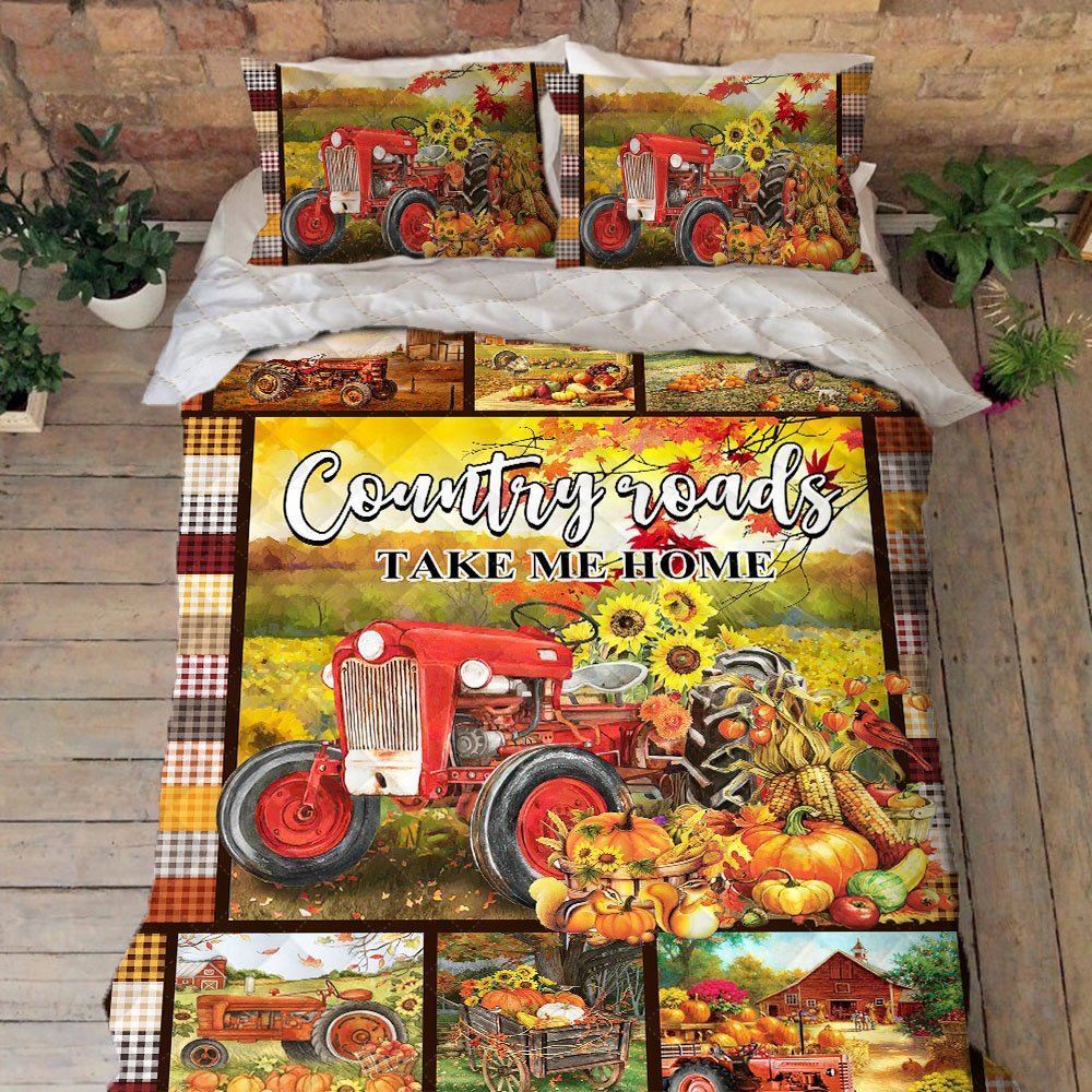 Fall Tractor Quilt Blanket Country Roads Take Me Home Bnn437qs