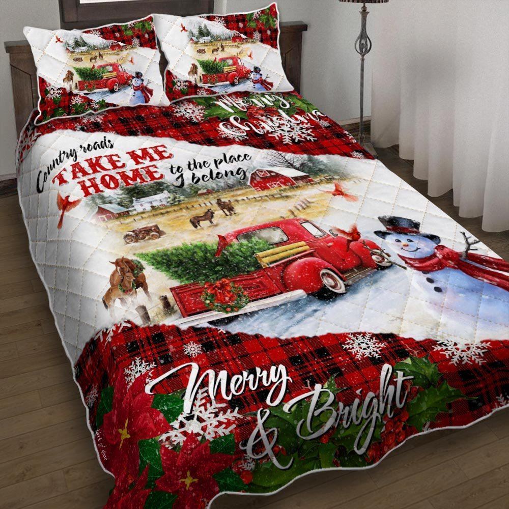 Farm Life Country Roads Take Me Home Christmas Quilt Bedding Set