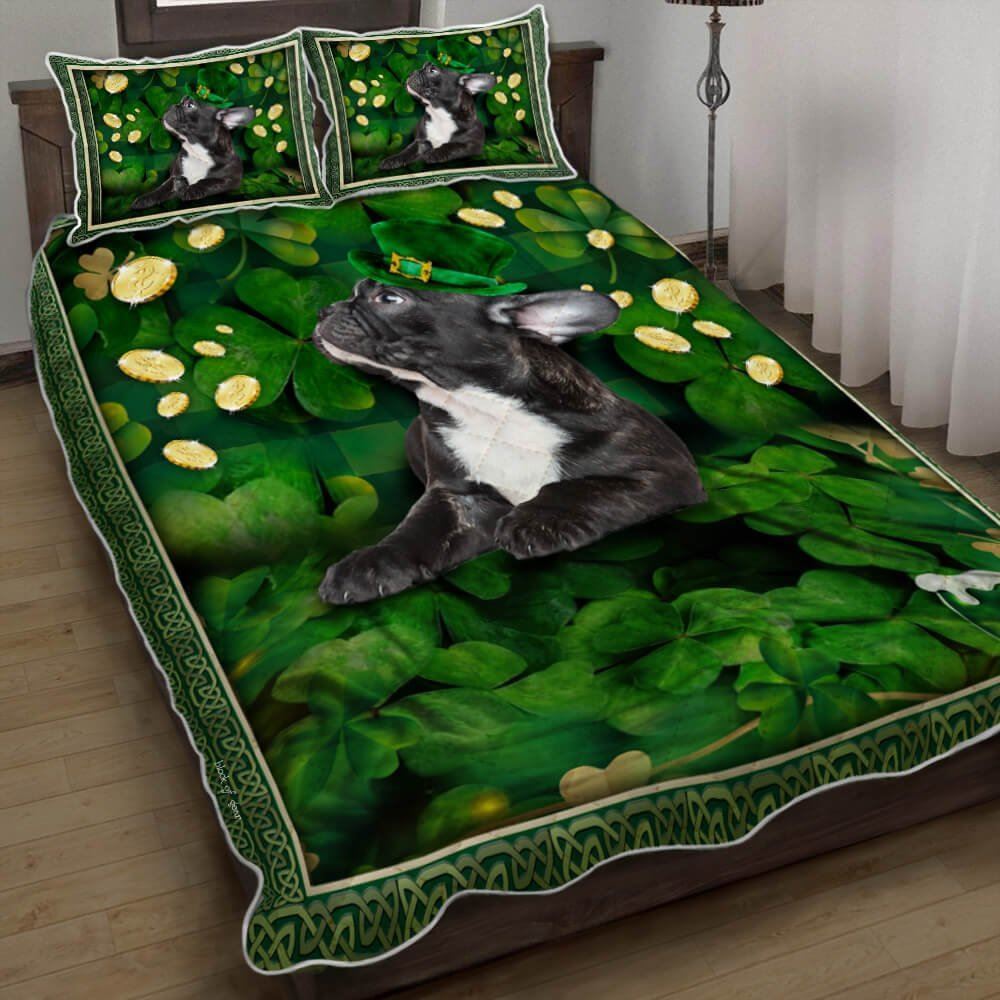 French Bulldog Shamrock St Patricks Day Quilt Bedding Set