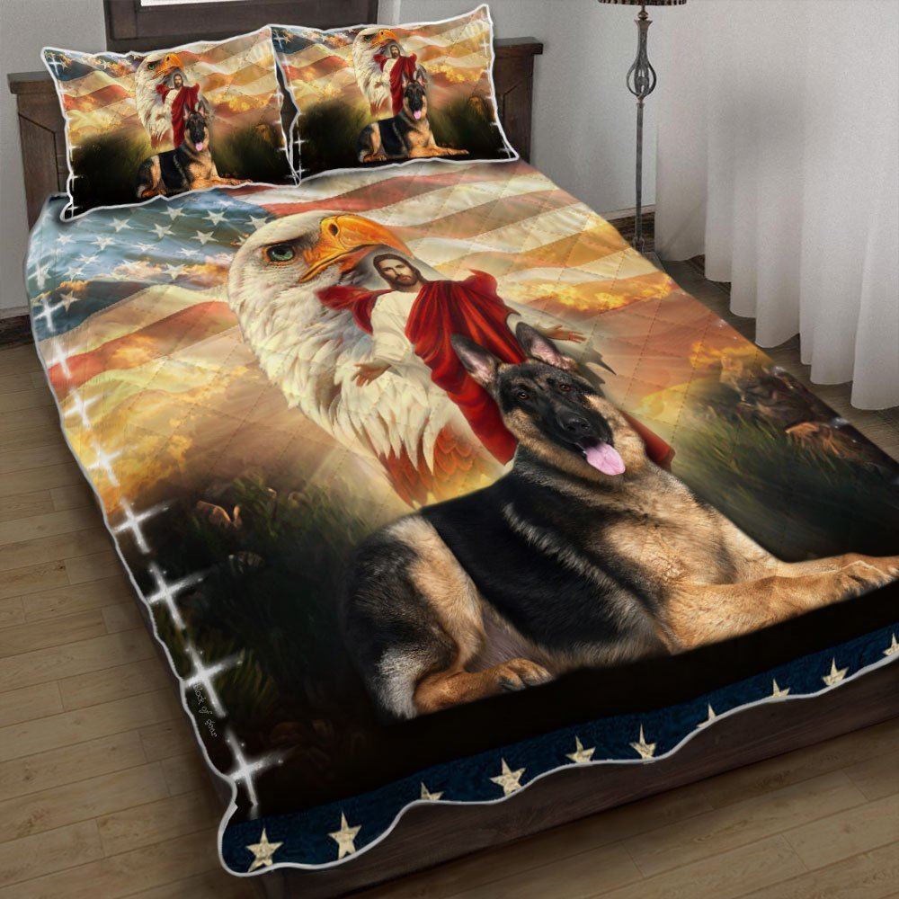 German Shepherd Dog Jesus Eagle Quilt Bedding Set