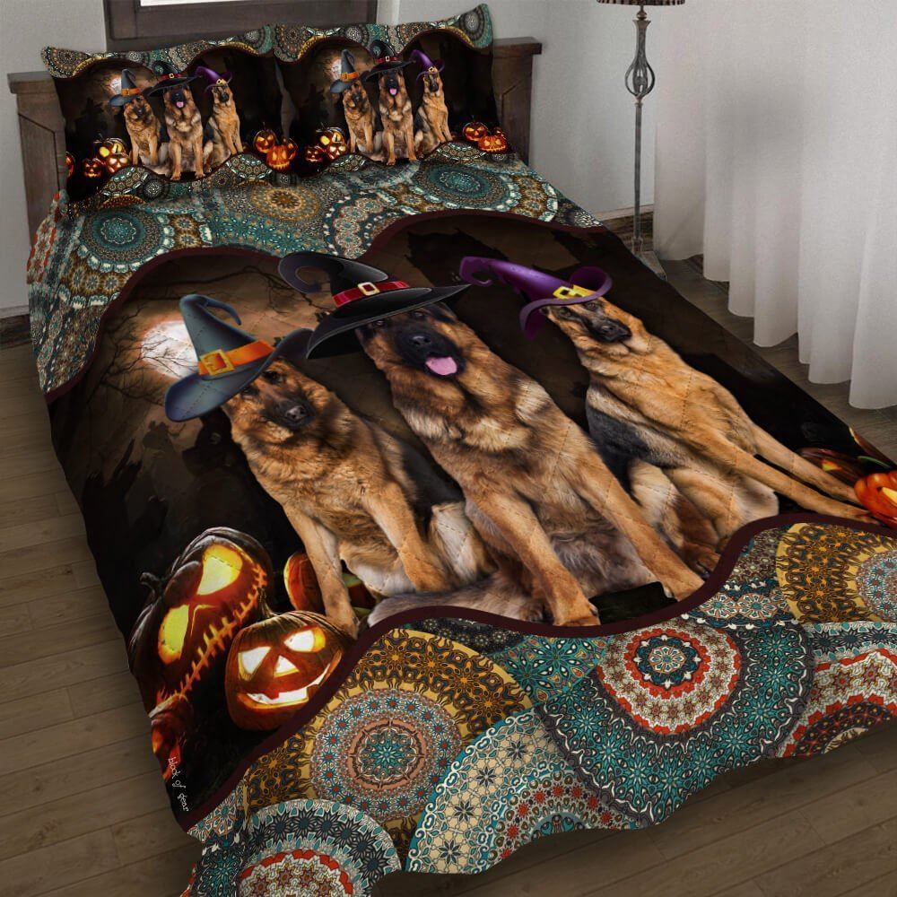 German Shepherd Halloween Pumpkin Quilt Bedding Set