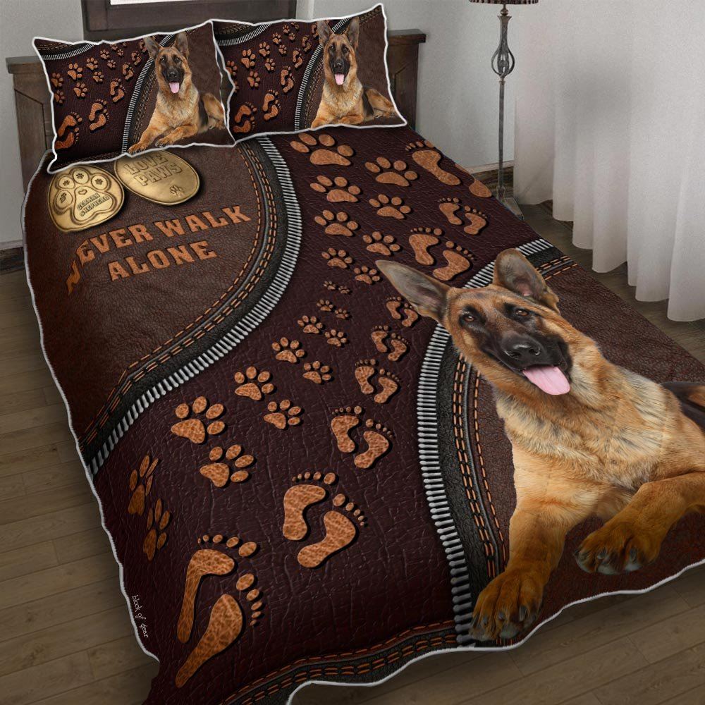 German Shepherd Never Walk Alone Quilt Bedding Set