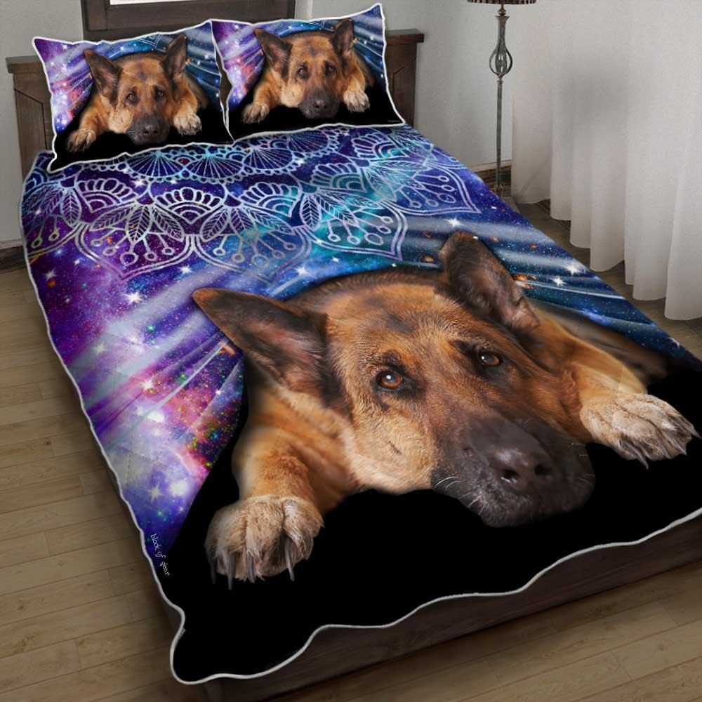 German Shepherd Night Galaxy Mandala Quilt Bedding Set