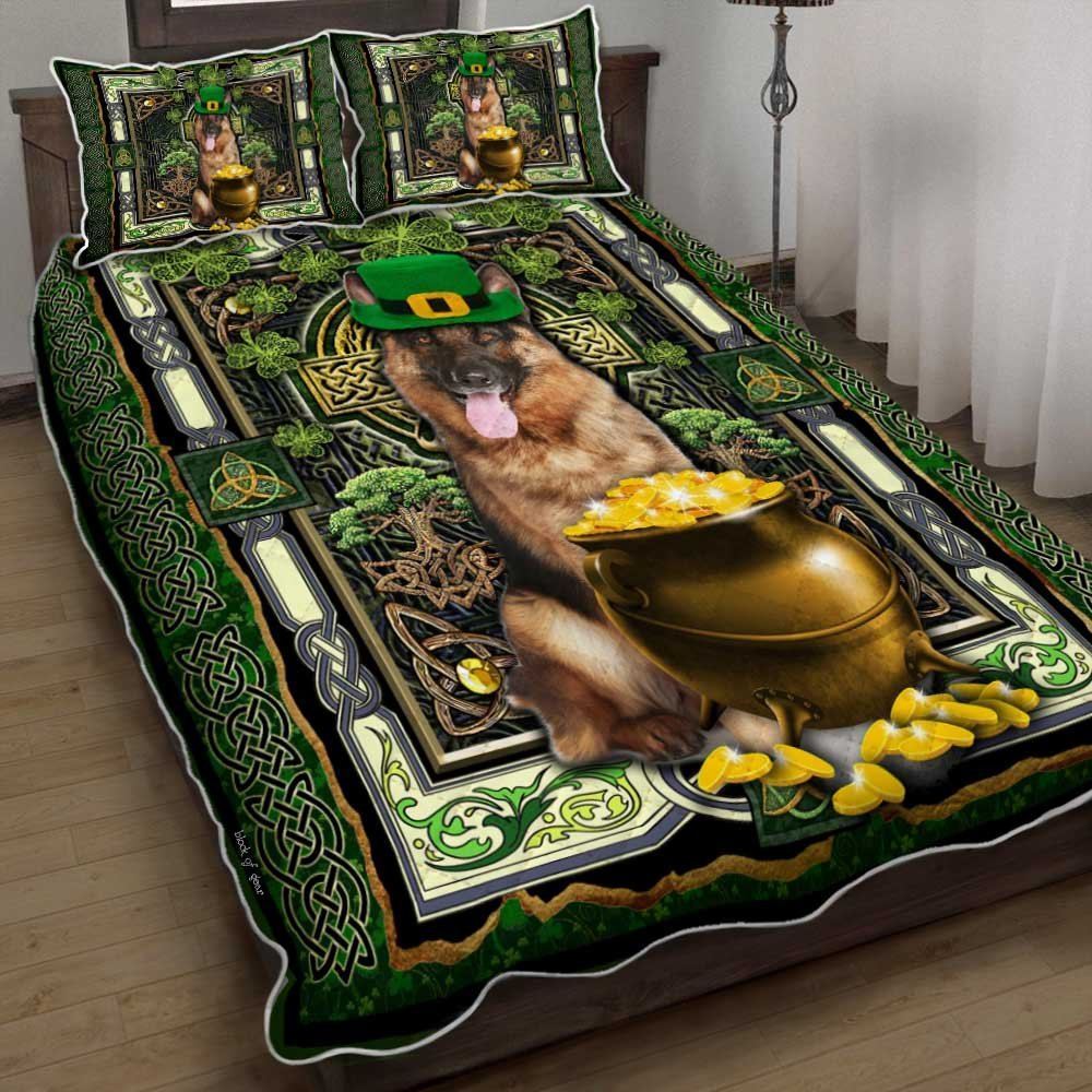 German Shepherd Shamrock Irish Celtic Cross Quilt Bedding Set