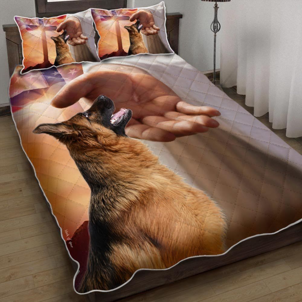 German Shepherd With Jesus Quilt Bedding Set