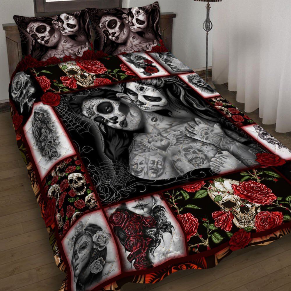 Girl Skull Tattoo Quilt Bedding Set