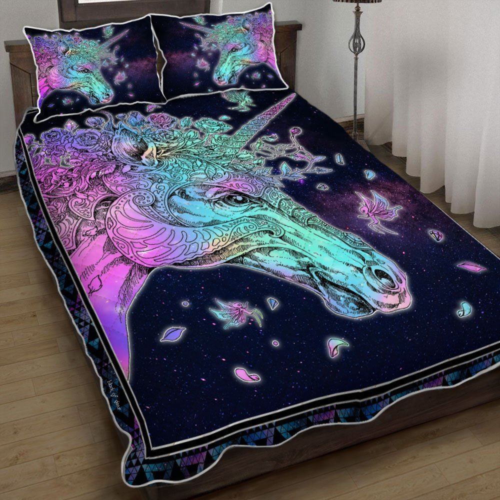 Glowing Unicorn Galaxy Quilt Bedding Set