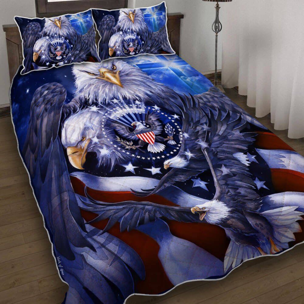 God Bless America Eagle Quilt Bedding Set