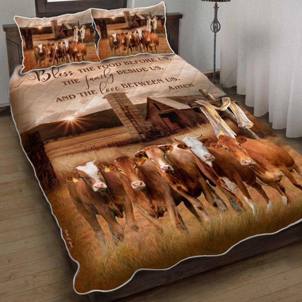 God Bless Our Farm Cattle Quilt Bedding Set