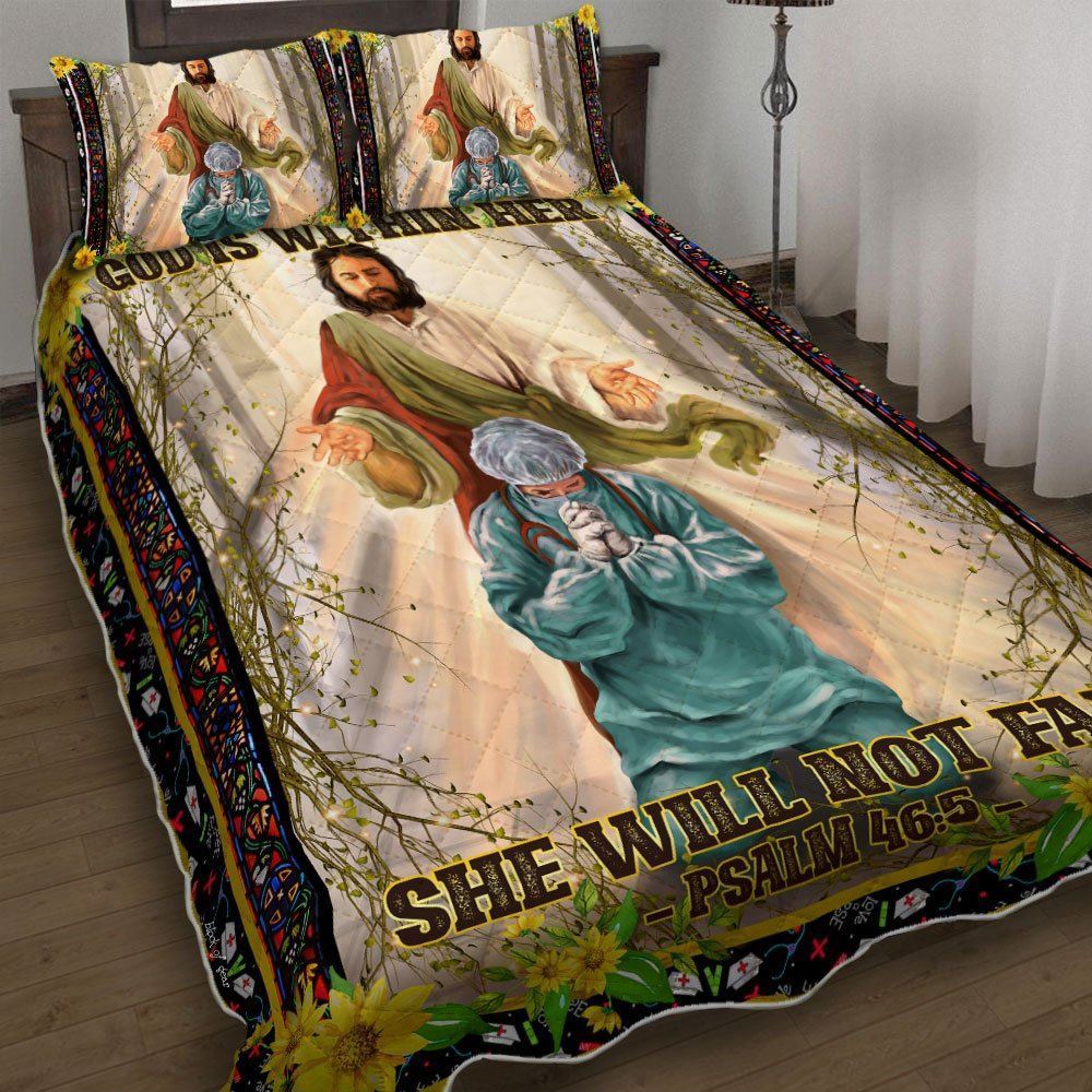 God Is Within Her She Will Not Fall Psalm 465 Quilt Bedding Set