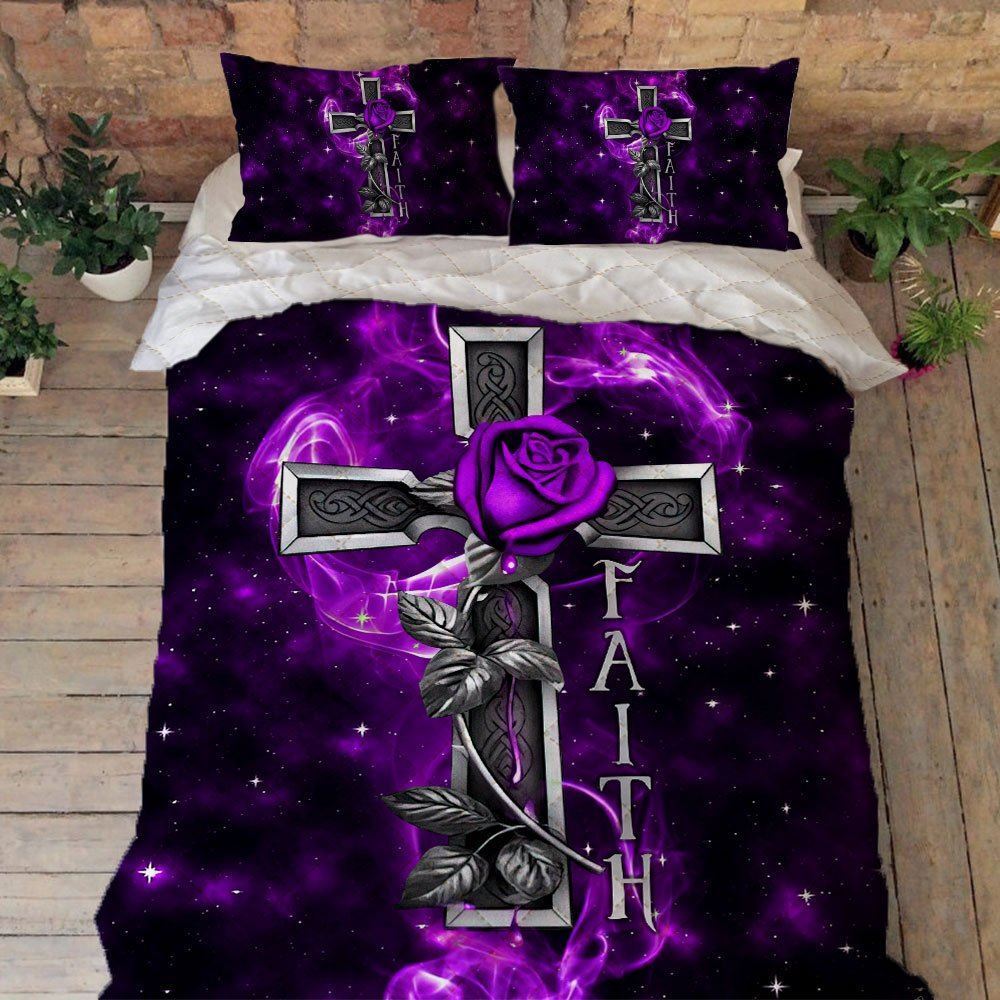 God Jesus Faith Rose Quilt Bedding Set Trn1501qs