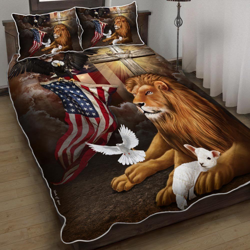 God Lion American Eagle Quilt Bedding Set