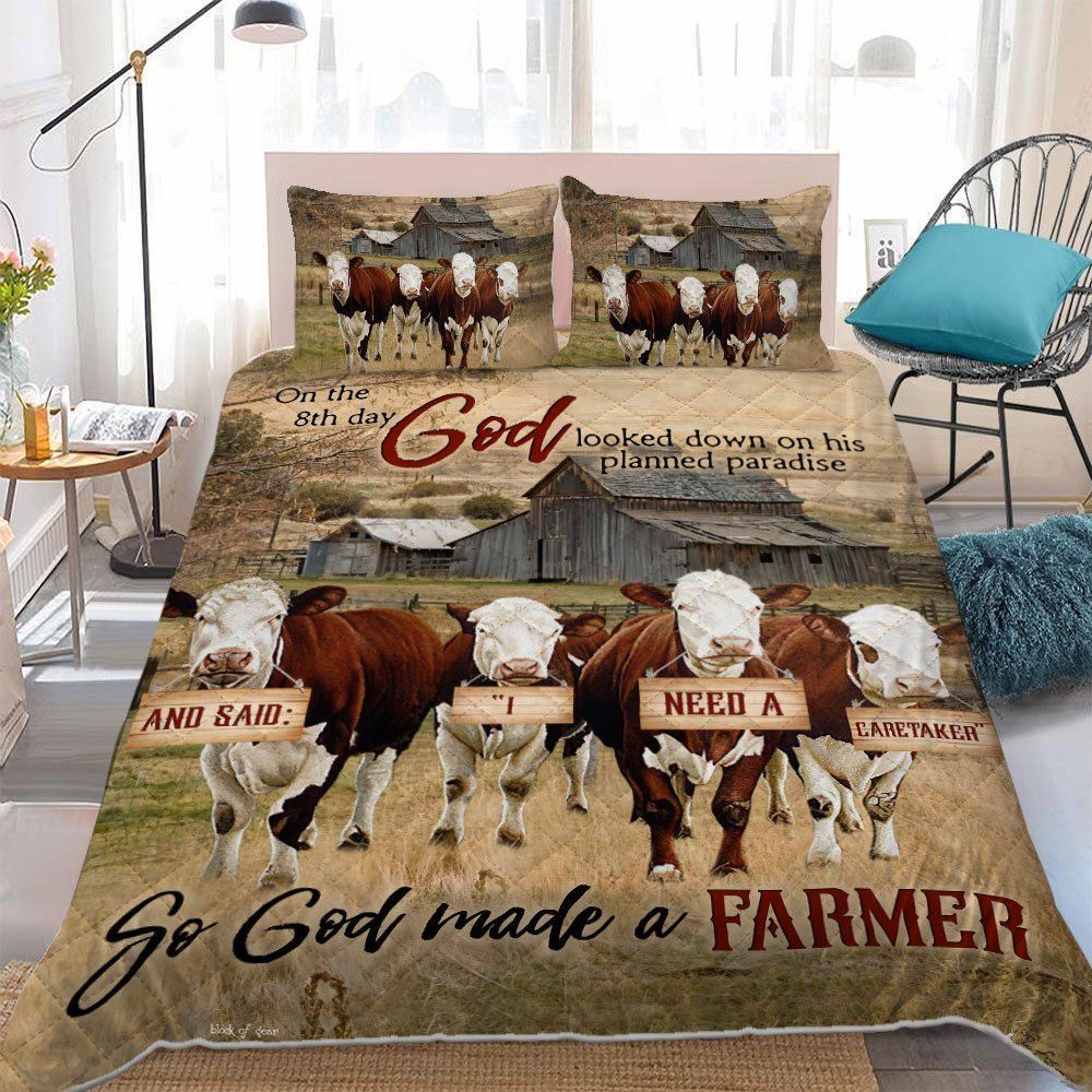 God Made A Farmer Cattle Farm Quilt Bedding Set