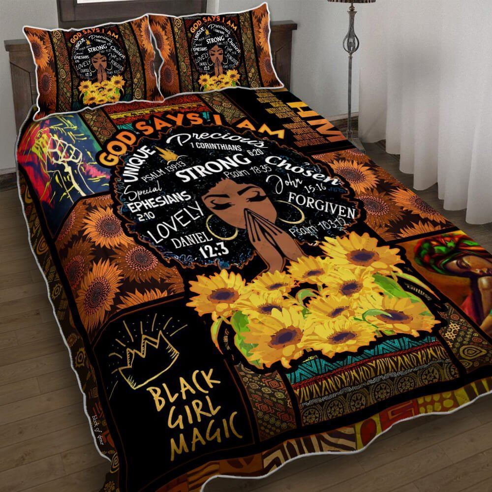 God Says I Am Black Woman Quilt Bedding Set