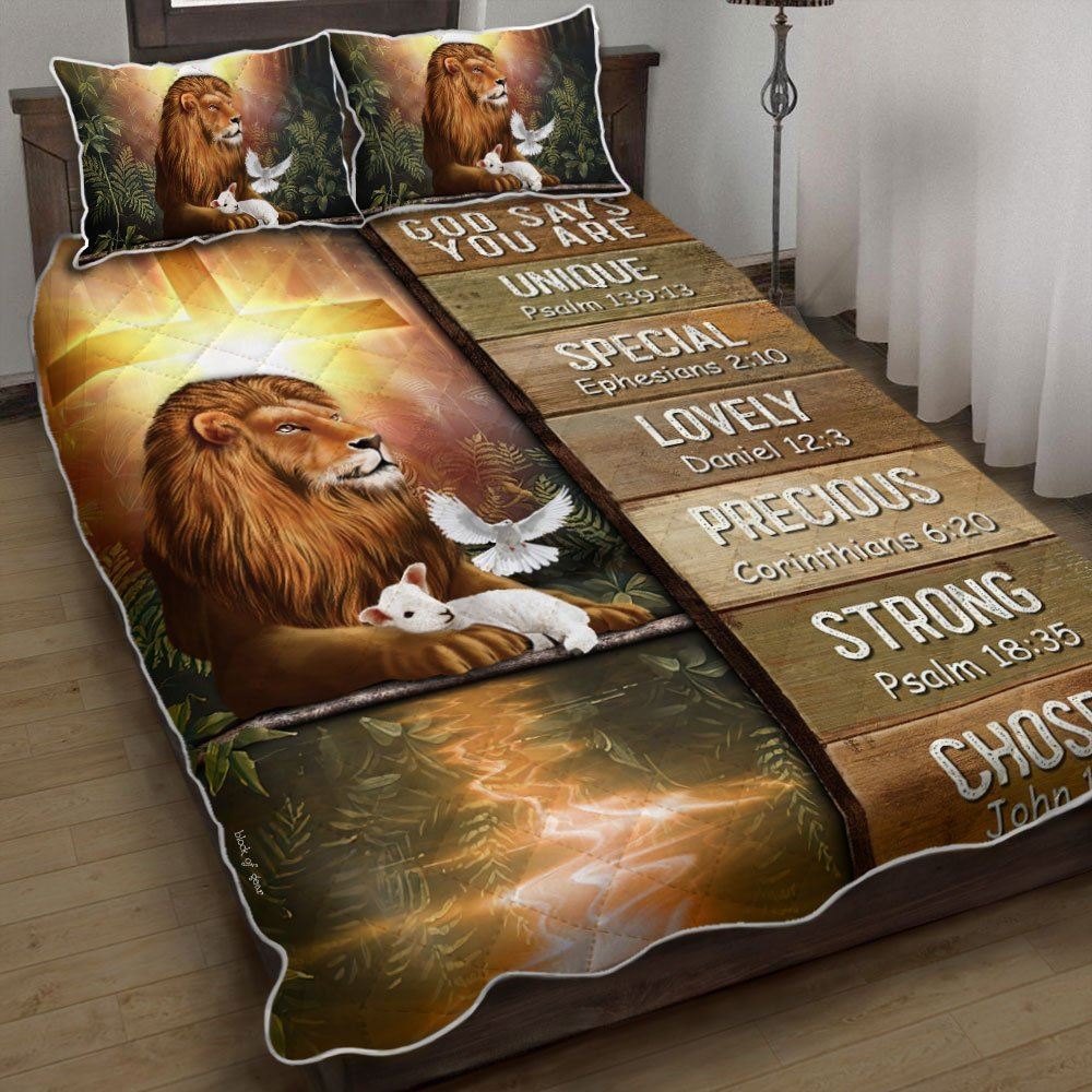 God Says You Are Lion Lamb Quilt Bedding Set