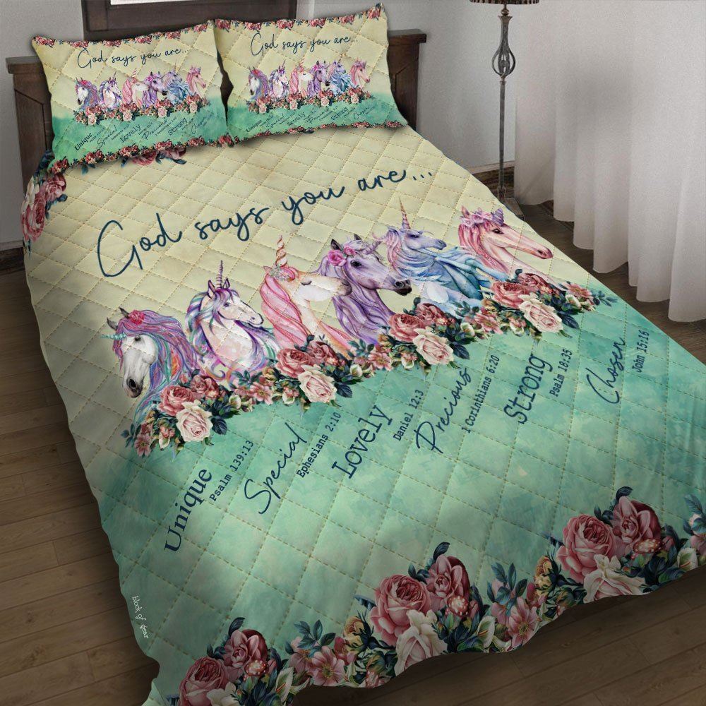 God Says You Are Unicorn Quilt Bedding Set-p0bdn