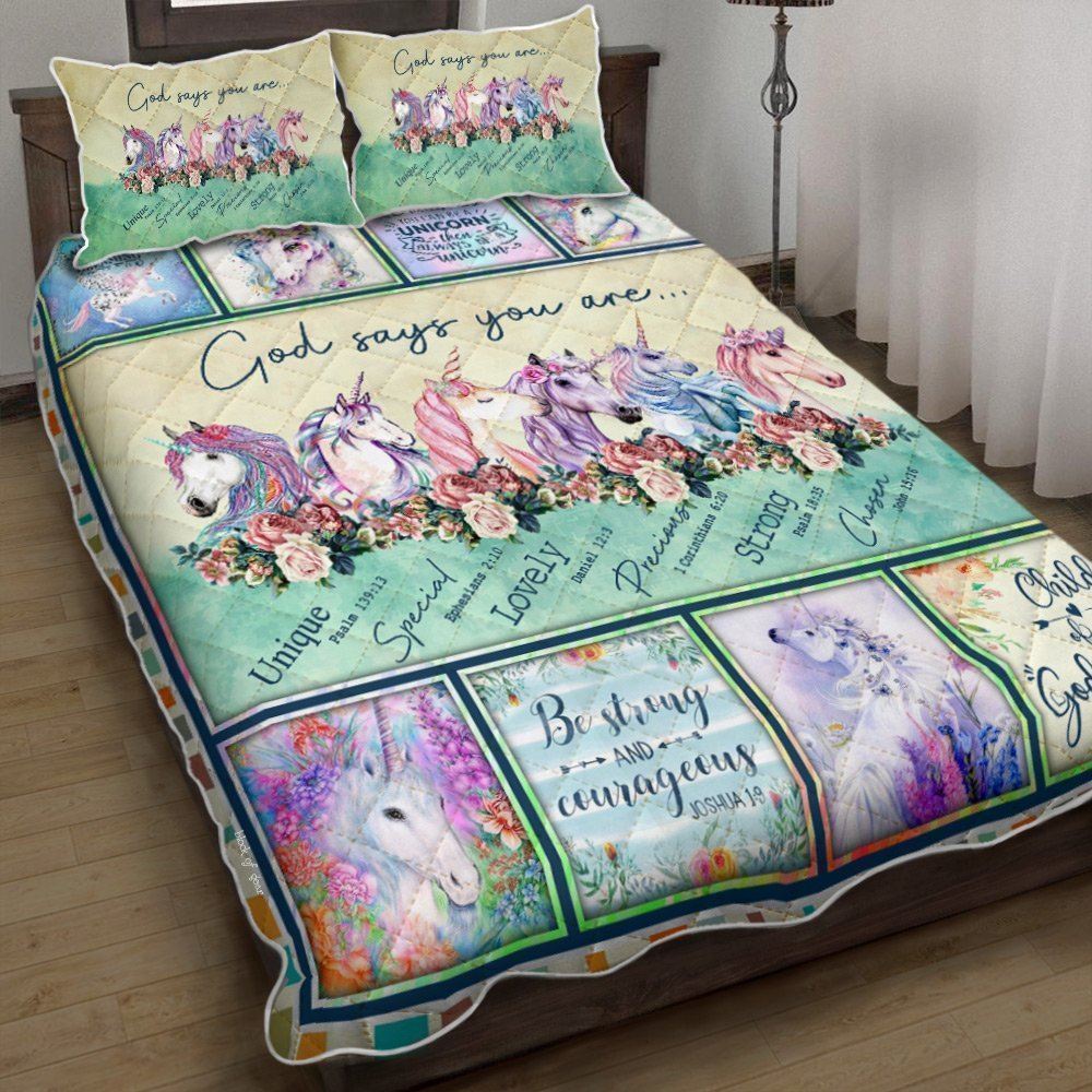 God Says You Are Unicorn Quilt Bedding Set