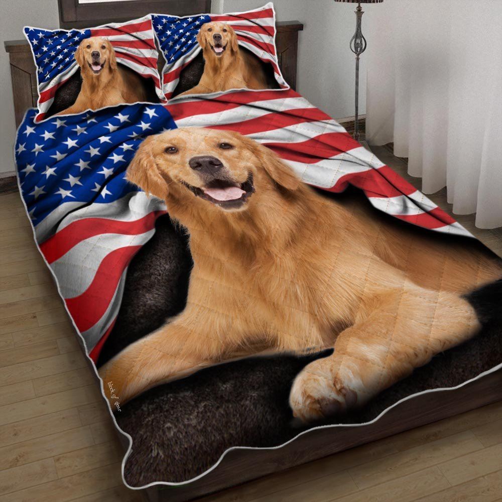 Golden Retriever American Patriot Quilt Bedding Set-e00i0