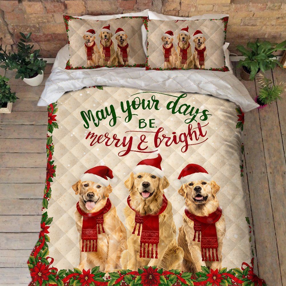 Golden Retriever Bedding Set Merry Christmas Golden Retriever Quilt Bedding Set Trv1645qs