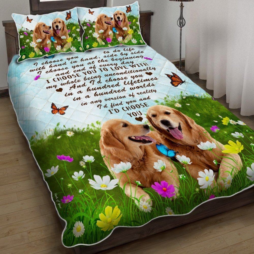 Golden Retriever Couple I Choose You Quilt Bedding Set