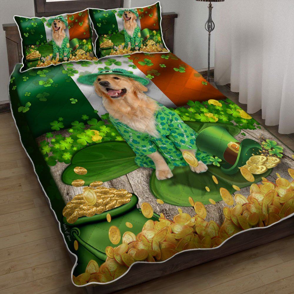 Golden Retriever St Patricks Day Quilt Bedding Set