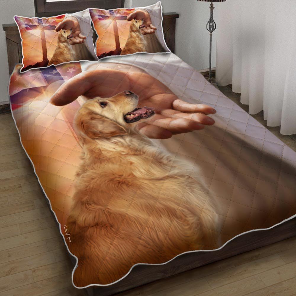 Golden Retriever With Jesus Quilt Bedding Set