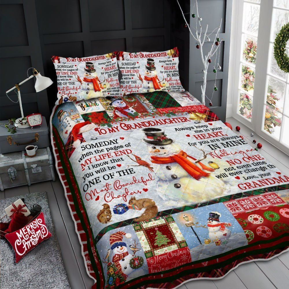 Grandma To Granddaughter Quilt Bedding Set Snowman Christmas Gift Qnn608qs