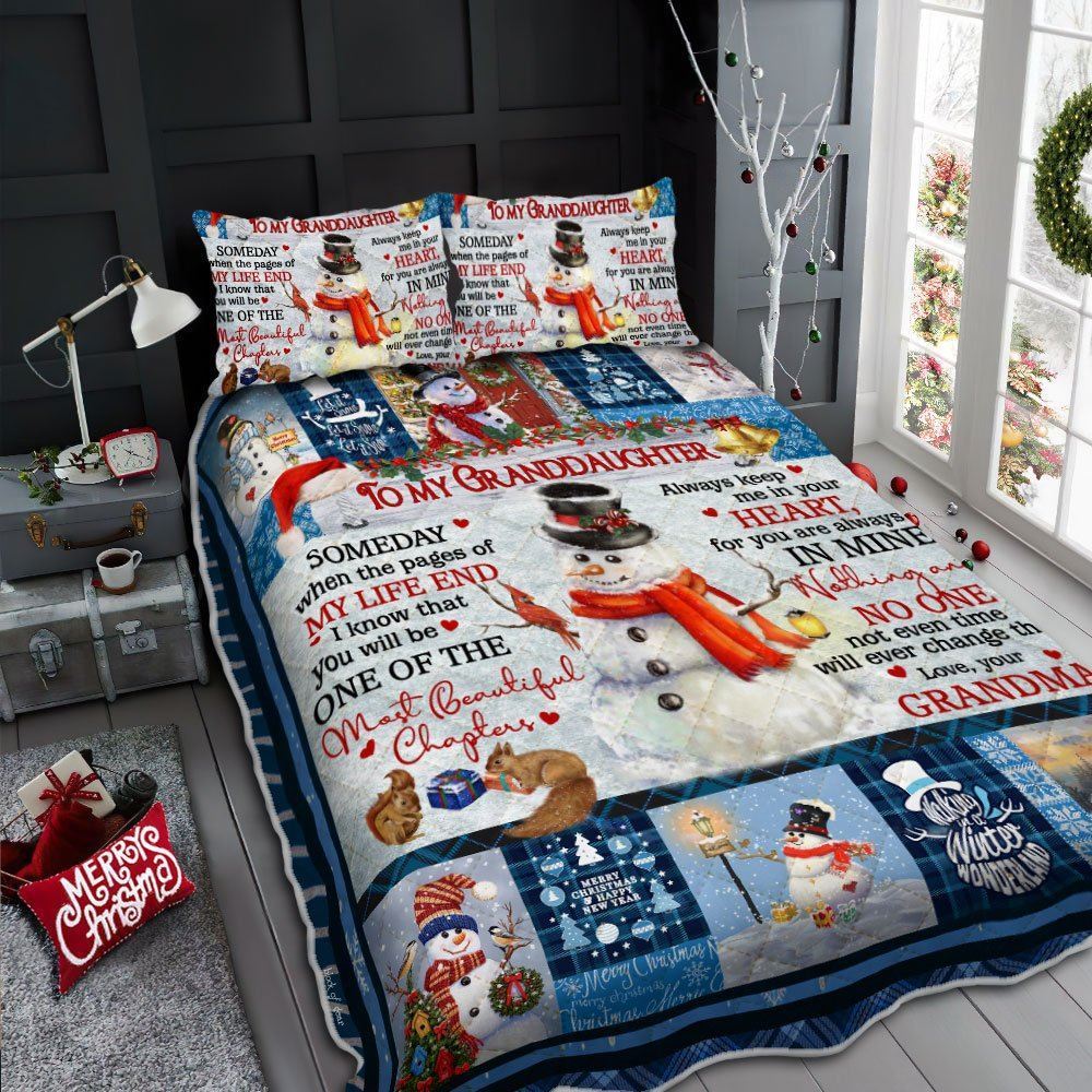 Grandma To Granddaughter Quilt Bedding Set Snowman Christmas Gift Qnn609qs