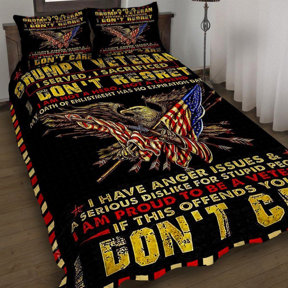 Grumpy Veteran I Served I Sacrified I Dont Regret Quilt Bedding Set