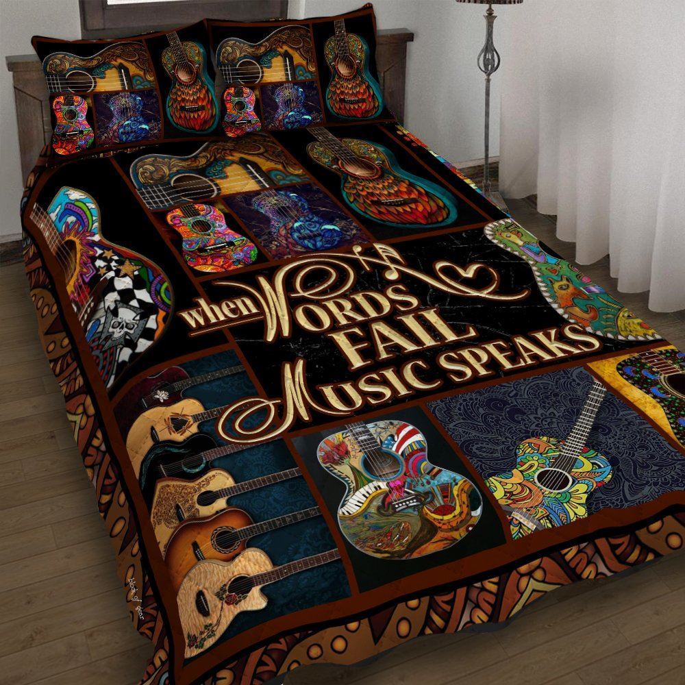 Guitar When Words Fail Music Speaks Quilt Bedding Set