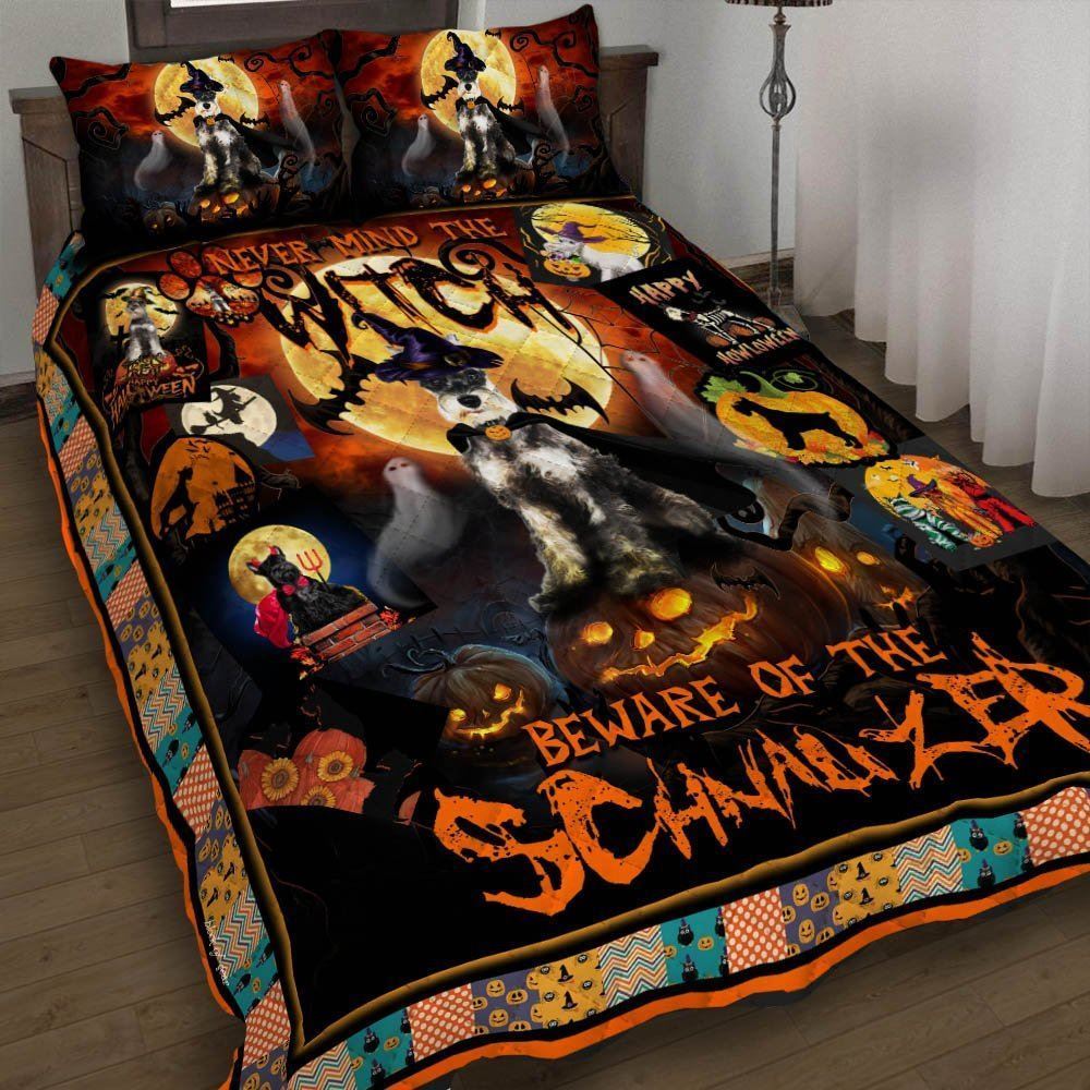 Halloween Beware Of The Schnauzer Quilt Bedding Set