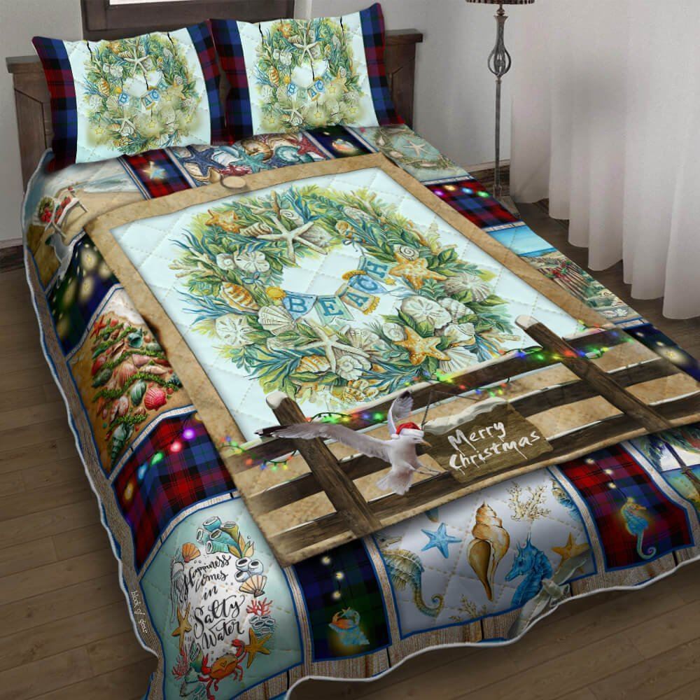 Happy Beach Christmas Quilt Bedding Set