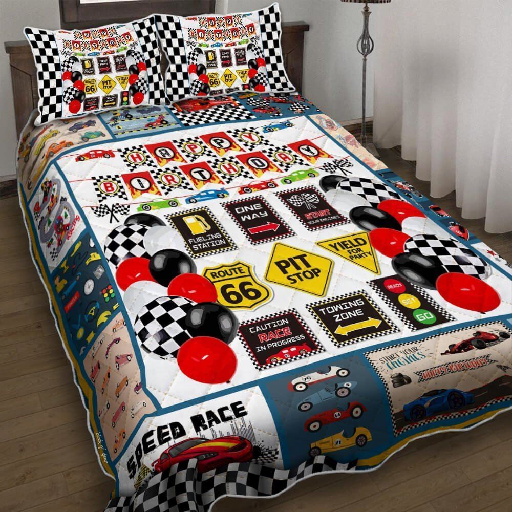 Happy Birthday Racing Boy Quilt Bedding Set