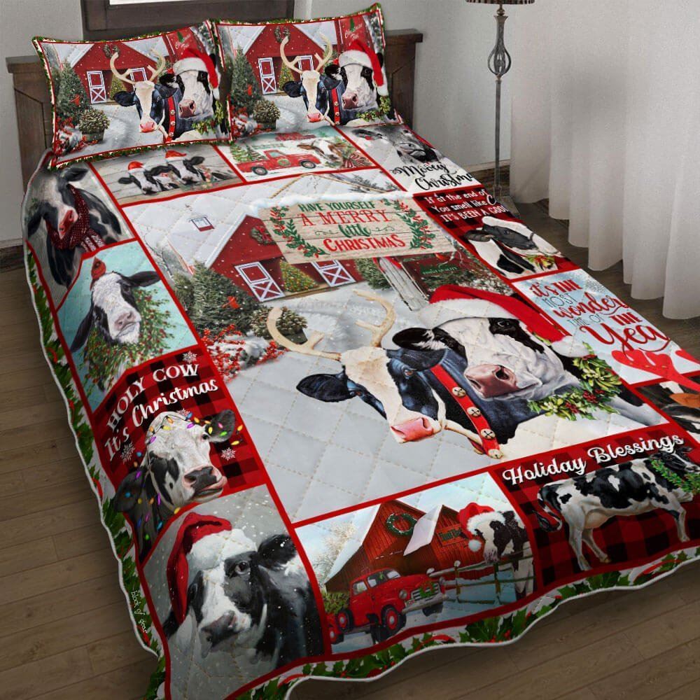 Have Yourself A Merry Little Christmas Cow Quilt Bedding Set