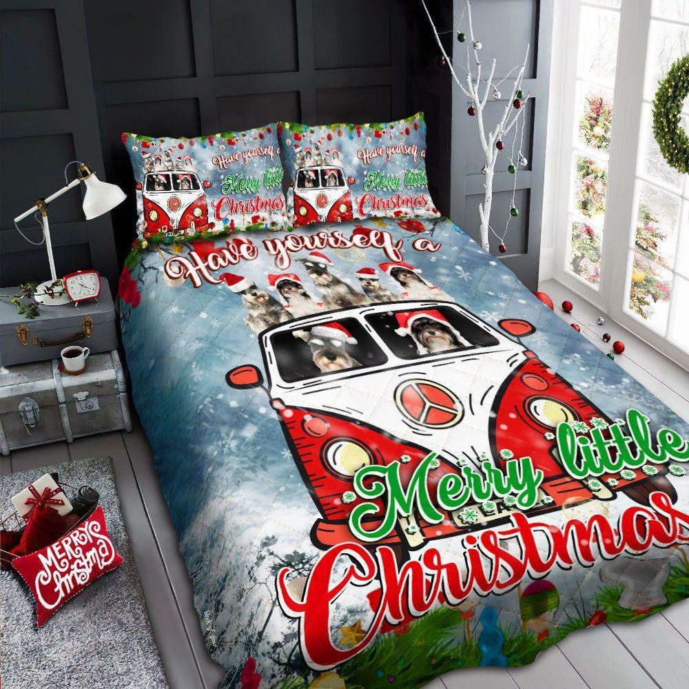 Have Yourself A Merry Little Christmas Schnauzer Quilt Bedding Set