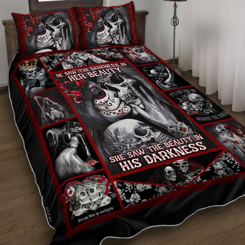 He Saw The Darkness In Her Beauty Skull Husband And Wife Quilt Bedding Set