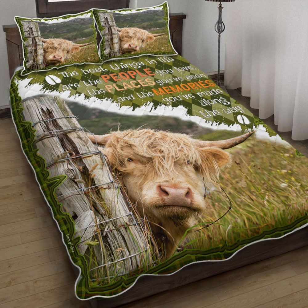 Highland Cattle Argyle Pattern Quilt Bedding Set