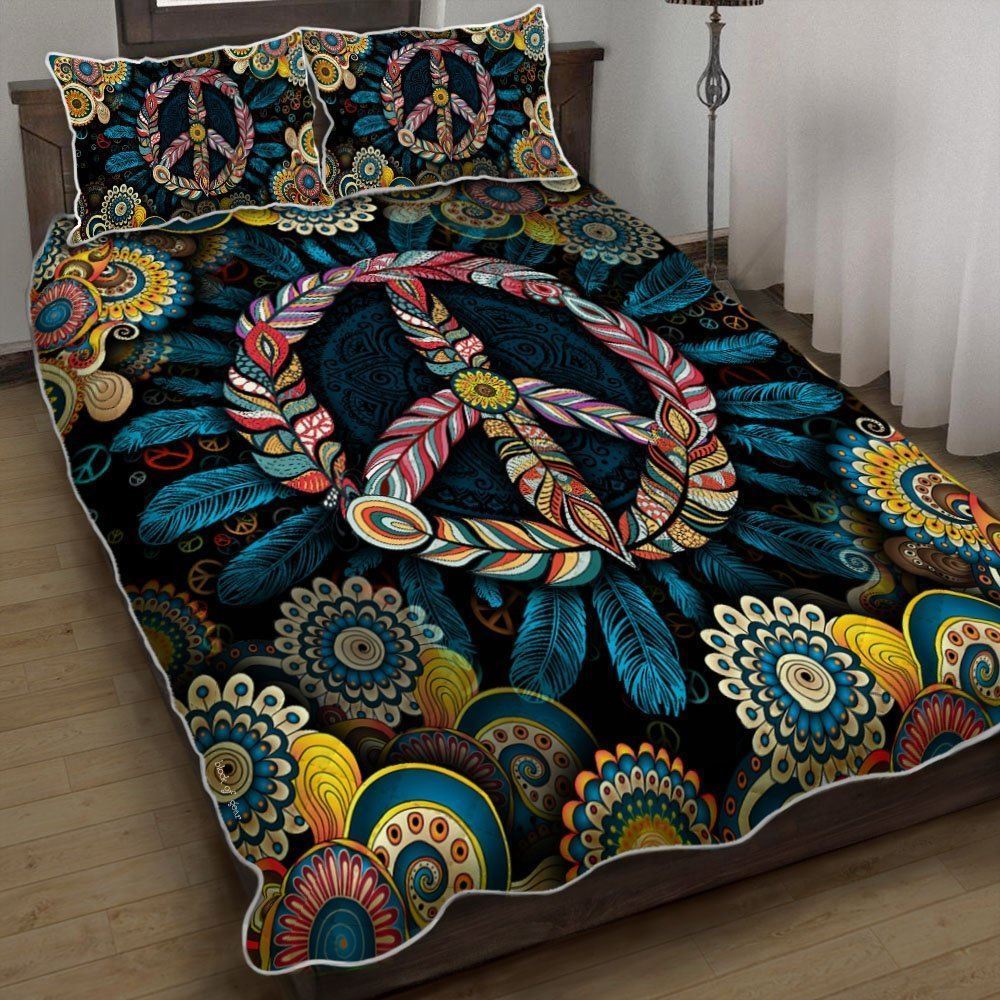 Hippie Peace Sign Mandala Quilt Bedding Set