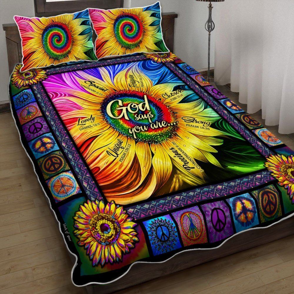 Hippie Sunflower God Says You Are Quilt Bedding Set